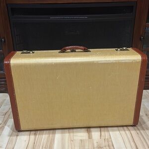 Towne USA Vintage Yellow and Brown Suitcase